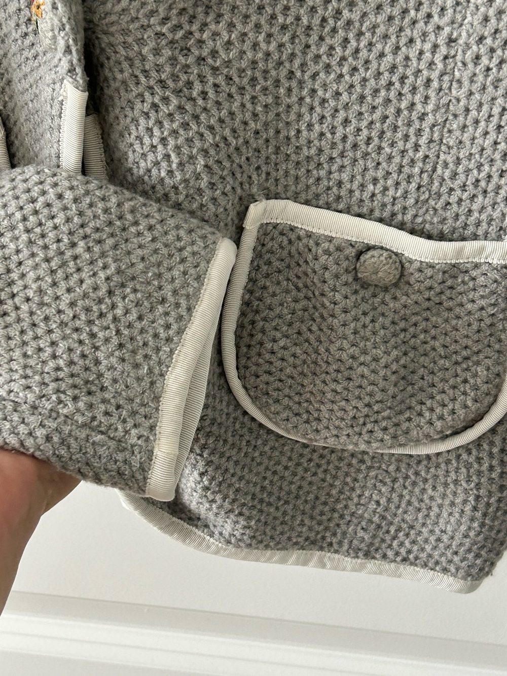 Anthropologie Moth Grey Cotton Blend Cardigan With Embroidered Button Size M - Picture 7 of 9